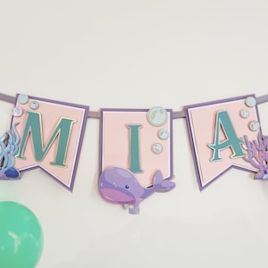 Mermaid custom banner for birthday girl Banner Under the Sea Party Decoration Mermaid Banner personalized Mermaid Theme Birthday Decoration