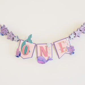 Banner Mermaid One Birthday Decoration Under the Sea First birthday decoration Mermaid High Chair Banner One Birthday Girl Mermaid tail
