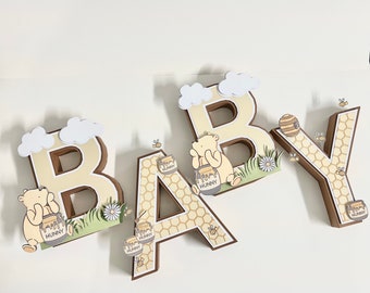 3D Letter Neutral Winnie The Pooh Baby shower decoration Neutral Gender Reveal Party Decoration Winnie The Pooh Themed decoration 3D Letter