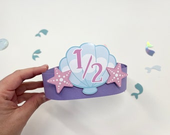 Half Birthday Girl Mermaid Crown for Girl Under the Sea Birthday Girl Mermaid Party Decoration Tiara baby girl birthday Mermaid Theme