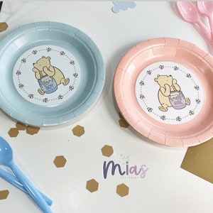 Piatti di carta a tema Winnie The Pooh Decorazioni per baby shower Festa di rivelazione del sesso di Winnie the Pooh Piatti di carta personalizzati Decorazioni per maschietti o femminucce