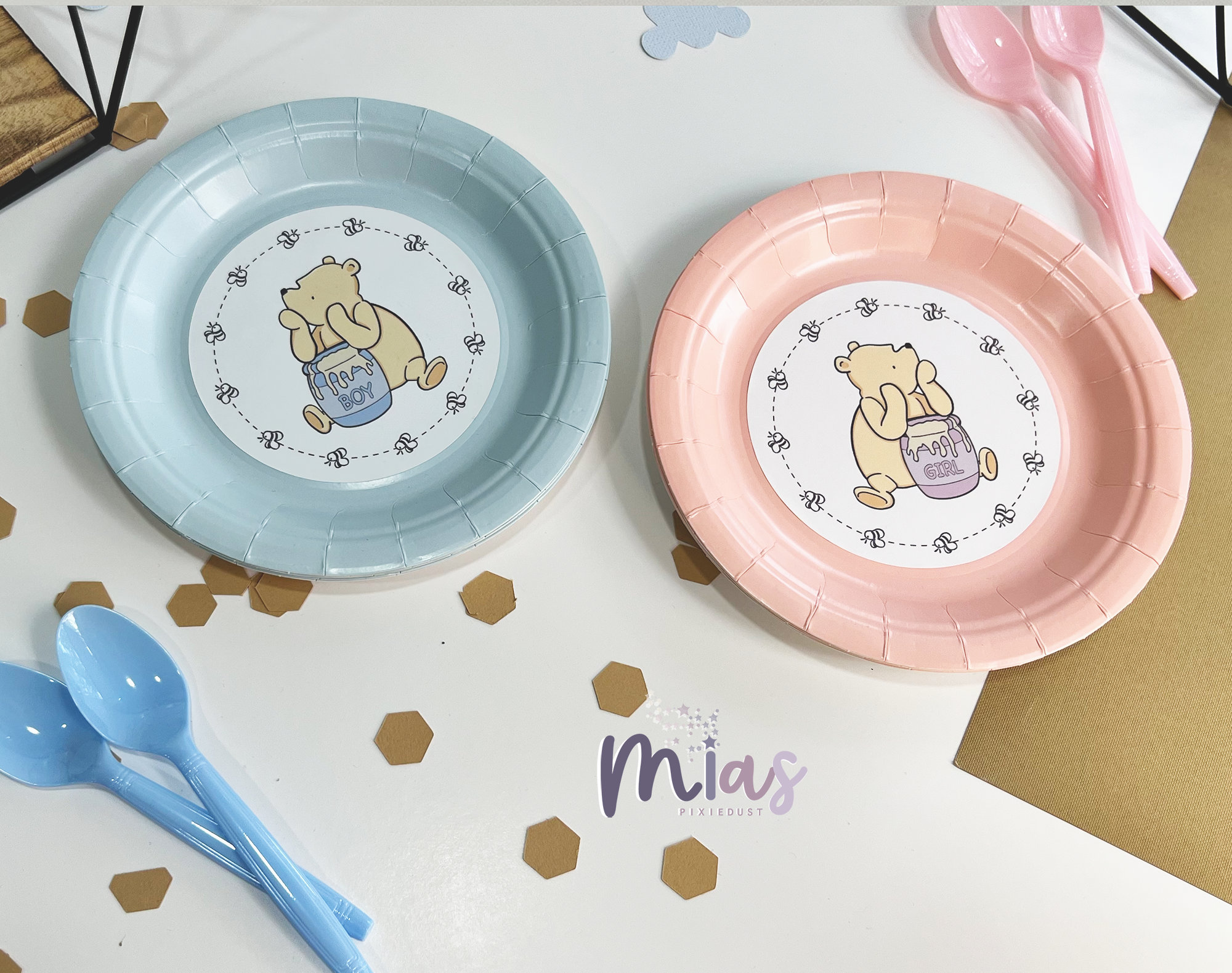 Paper plates Winnie The Pooh theme Baby shower decor Winnie the Pooh Gender Reveal Party custom paper plates Boy or Girl