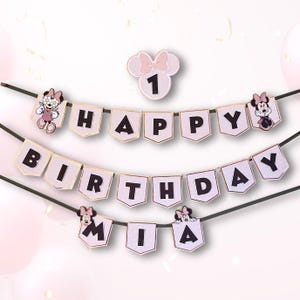 Pink Minnie Mouse Birthday Banner Custom Name Party Garland for Girl Birthday Decoration Minnie inspired party Banner backdrop Minnie theme