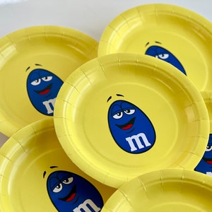 Piatti di carta M&Ms per feste di compleanno, piatti di carta a tema M&M, decorazioni per feste M&M, piatti personalizzati per feste M&M.