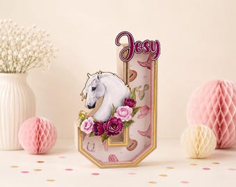 Horse Themed 3D Letter with Name, Equestrian Gift for Girl, Custom Initial Sign, Horse Room Decor, Personalized Name Letter