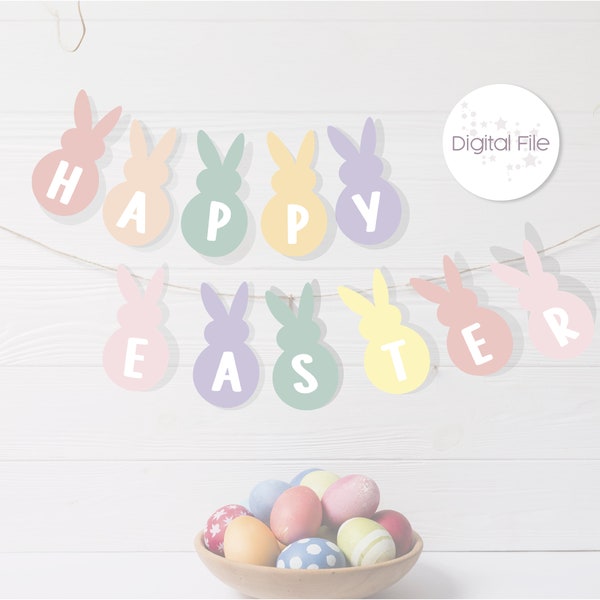 Easter Banner printable Happy Easter Pendant printable Bunny Shape Banner activities for kids Bunny shape Holiday banner party decorations