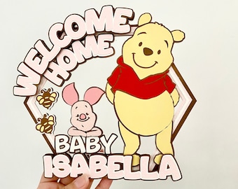 Winnie the Pooh centerpiece Welcome Home Baby Sign personalized Welcome home topper for baby decoration Winnie the pooh theme baby shower