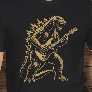 Godzilla Playing Guitar Shirt, Retro Vintage Japanese Gozilla Tee, Rock n Roll Shirt, King of Monsters, Funny Godzilla T-Shirt, Kaiju Gojira