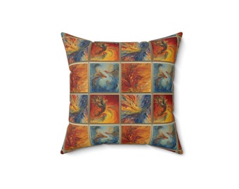 Bird Pillow, Bird With Flames, Passion Bird | Phoneix Bird | Simurg Bird Pillow