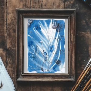 Stampa artistica cianotipica, decorazione murale con gru, decorazione murale per la cameretta dei bambini
