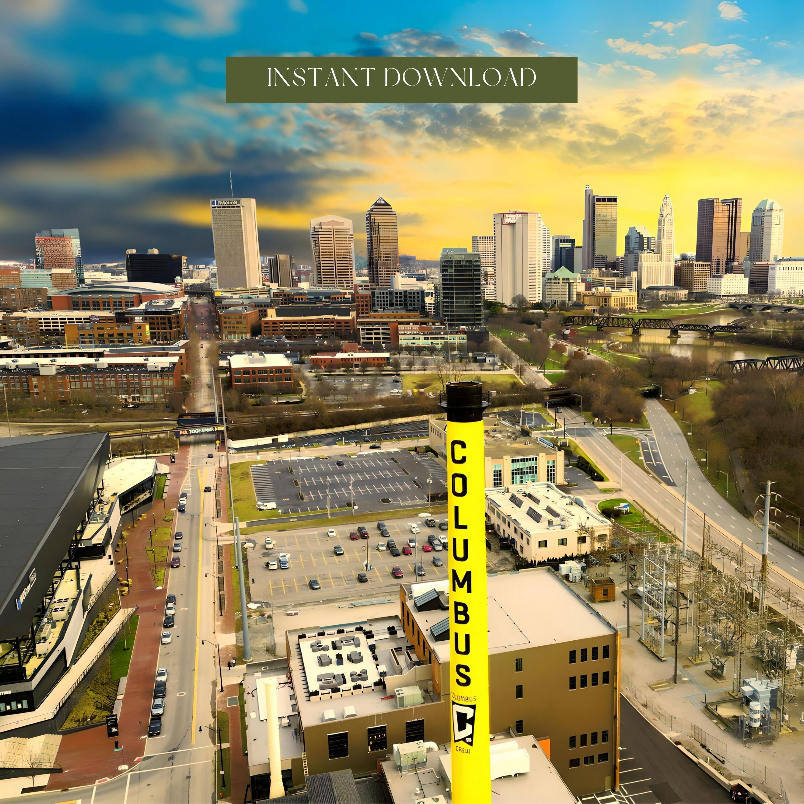 Stack Skyline Columbus Skyline With Iconic Stack Tower - High-resolution Digital ...