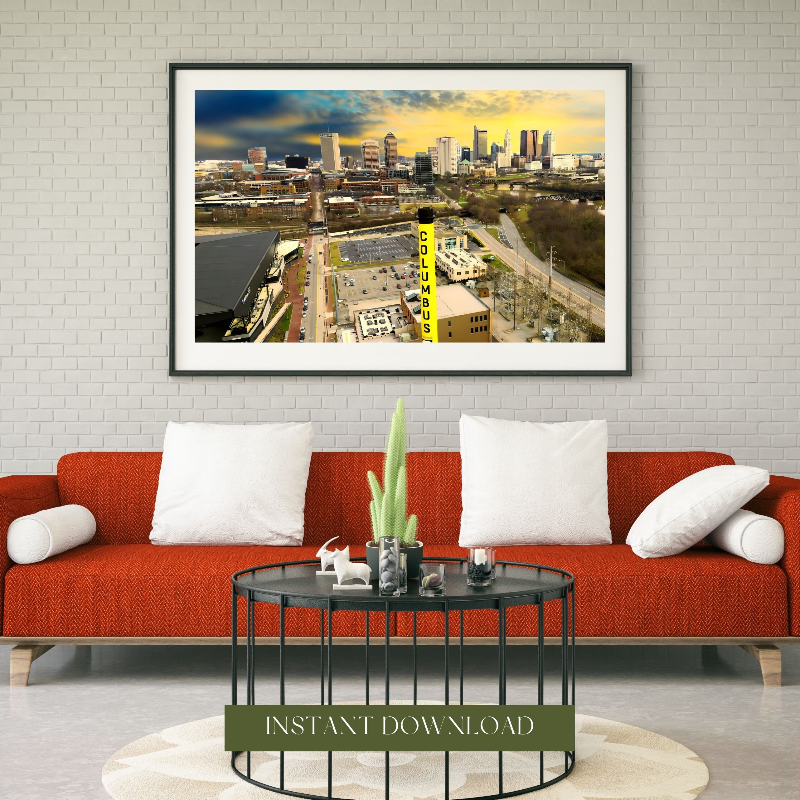 Stack Skyline Columbus Skyline With Iconic Stack Tower - High-resolution Digital ...