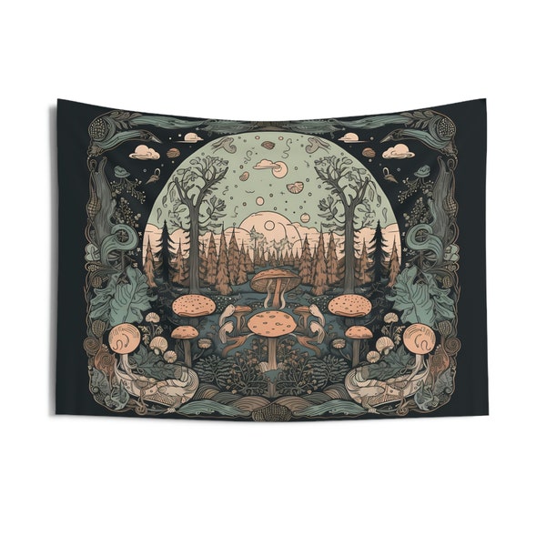 Flower Forest Tapestry | Forest Moon Nature Tapestry | Perfect for College Room Decor