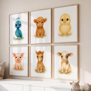 Farm Animal Prints – Watercolor Farm Animal Nursery Prints, Farm Nursery Decor, Farm Theme Wall Art For Baby Boy Room Or Playroom