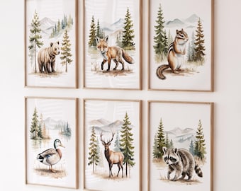 Woodland Animal Watercolor Prints – Forest Nursery Art Set