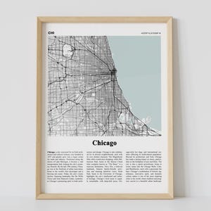 Impression de carte de Chicago – affiche de carte de la ville moderne, art mural de Chicago, art du voyage, décoration murale tendance, carte de Chicago dans l'Illinois, impression de carte de la ville