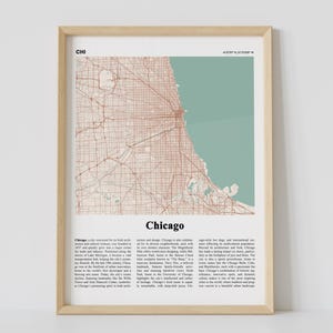 Impression d'art mural Chicago - affiche de carte de la ville de Chicago minimaliste, décoration de voyage urbain pour la maison ou le bureau, art de voyage Chicago