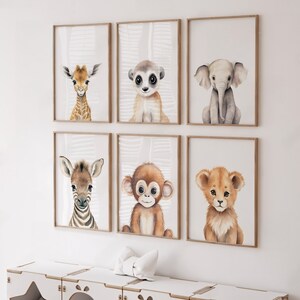 Stampe per cameretta Safari, decorazioni murali per cameretta unisex - Stampe di animali acquerello per bambini, decorazioni per cameretta Safari, regalo per neonati