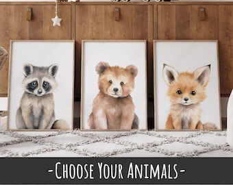 Set of 3 Woodland Animal Prints for Nursery - Woodland Nursery decor - Boho Forest Nursery Wall Art Baby Room Decor - Nursery Christmas Gift