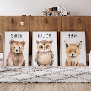 Decoração de quarto de bebê com estampas de berçário da floresta - Conjunto de estampas de floresta Decoração de berçário para meninos, Decoração de berçário para meninas da floresta, Decoração de sala de jogos com animais da floresta