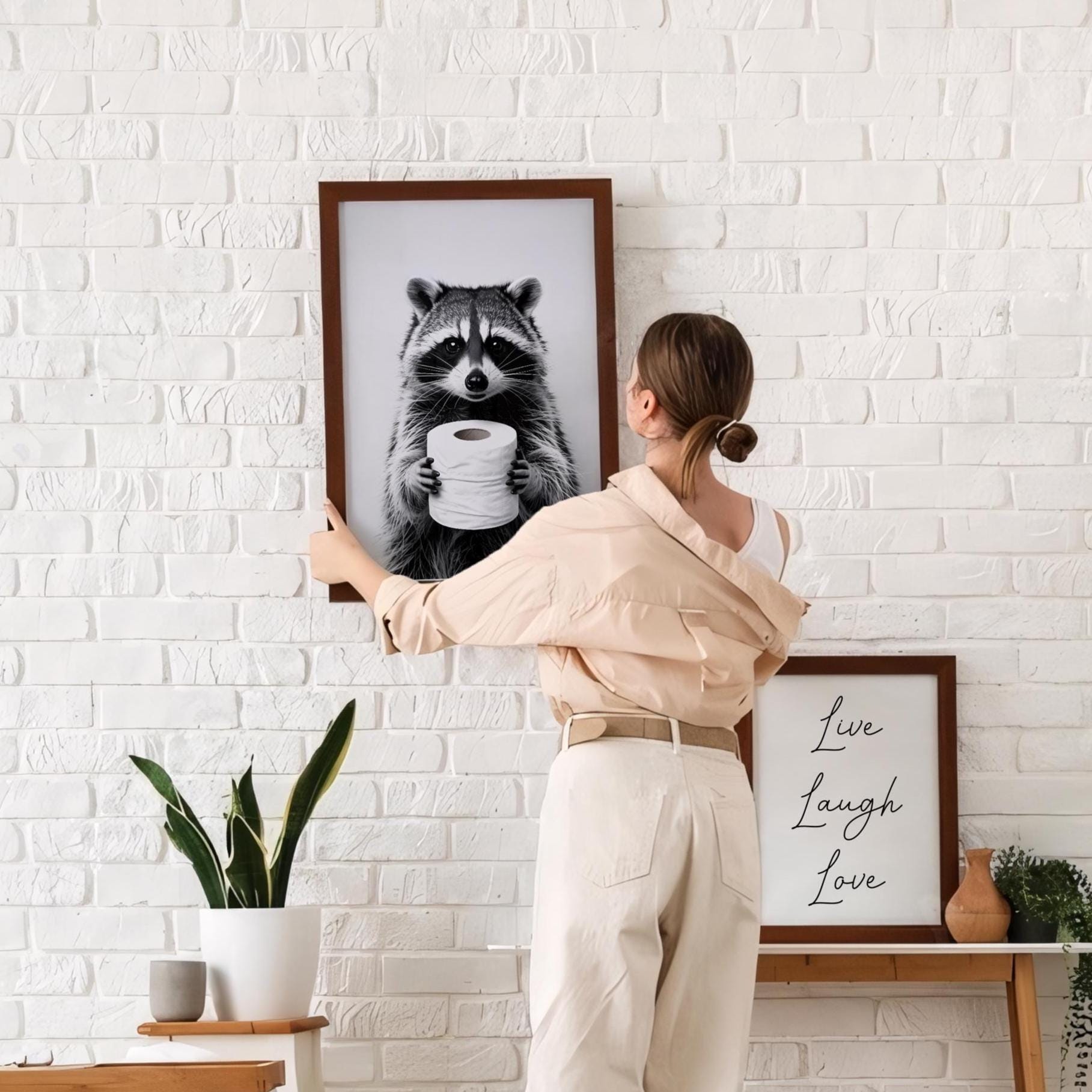 Toilet Humor Raccoon Wall Art – Cute Animal Holding Toilet Paper ...
