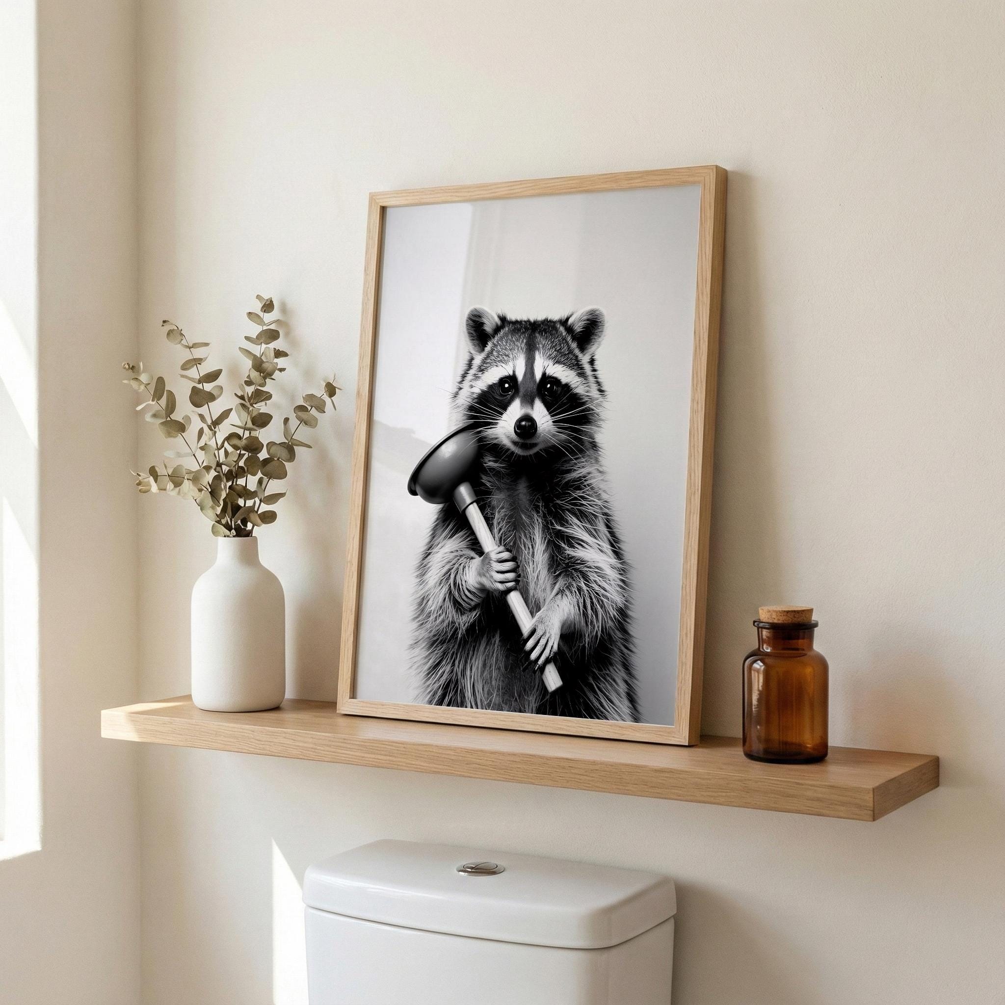 Funny Raccoon Wall Art Print - Black and White Animal Decor for ...