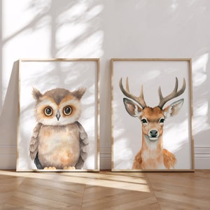Set of 3 Woodland Animal Prints for Nursery - Woodland Nursery decor - Boho Forest Nursery Wall Art Baby Room Decor - Nursery Christmas Gift