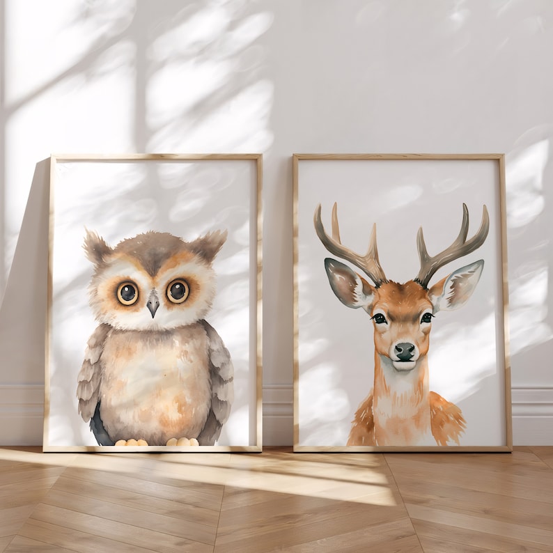 Set of 3 Woodland Animal Prints for Nursery - Woodland Nursery decor - Boho Forest Nursery Wall Art Baby Room Decor - Nursery Christmas Gift
