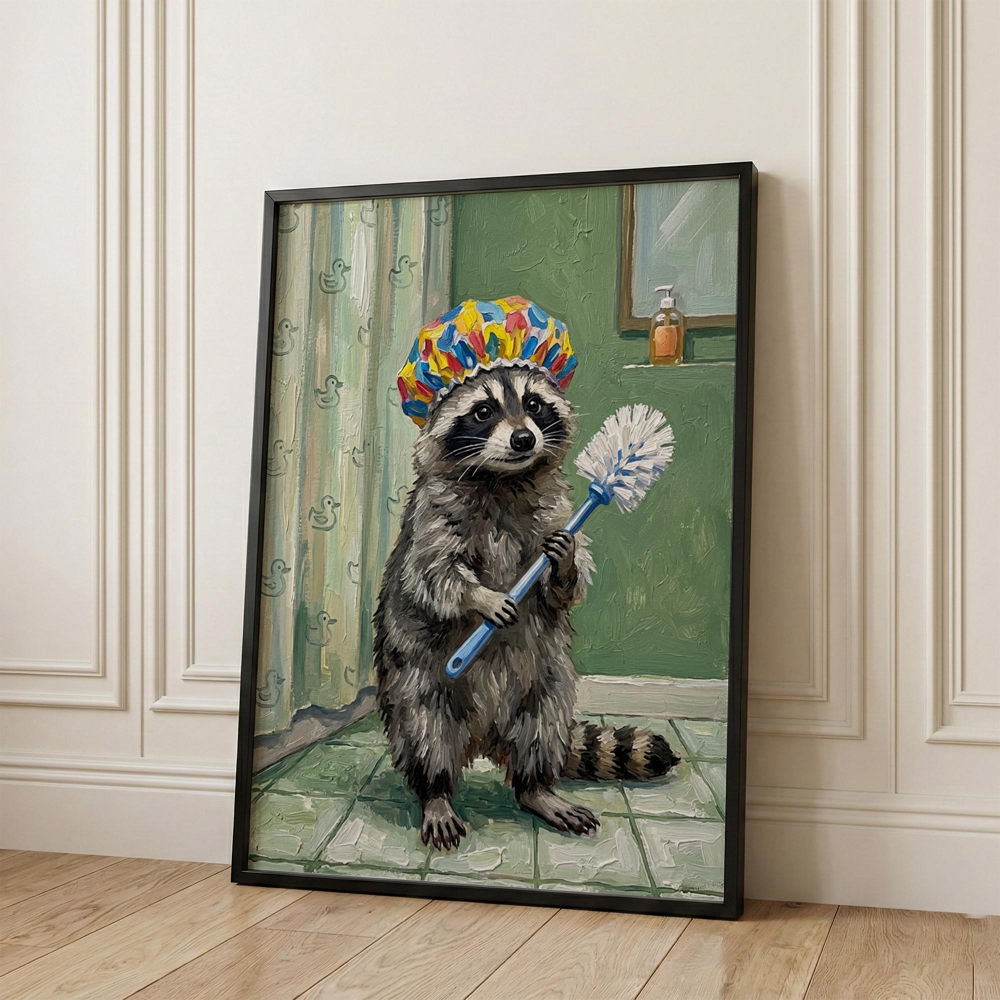 Funny Raccoon Bathroom Wall Art Print, Quirky Animal Bath Decor Poster ...