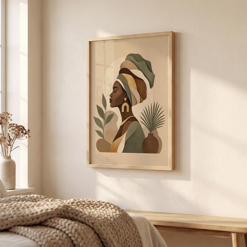 Black Woman Art Print - Afrocentric Decor, Neutral Boho Portrait Poster, Modern Feminine Living Room Wall Art image 19