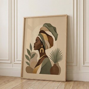 Black Woman Art Print - Afrocentric Decor, Neutral Boho Portrait Poster, Modern Feminine Living Room Wall Art image 15