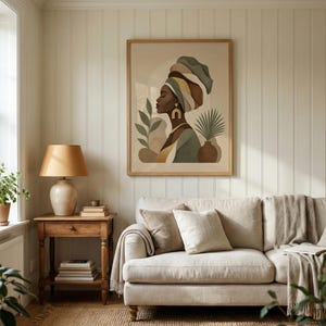 Black Woman Art Print - Afrocentric Decor, Neutral Boho Portrait Poster, Modern Feminine Living Room Wall Art image 10