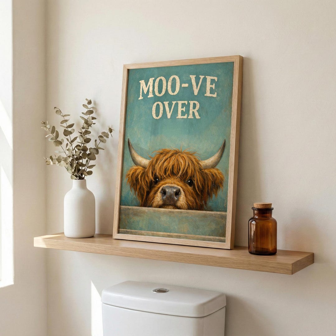 Funny Highland Cow Bathroom Wall Art, Humorous Farm Animal Print Toilet ...