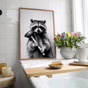 Funny Raccoon Wall Art Print - Black and White Animal Decor for ...