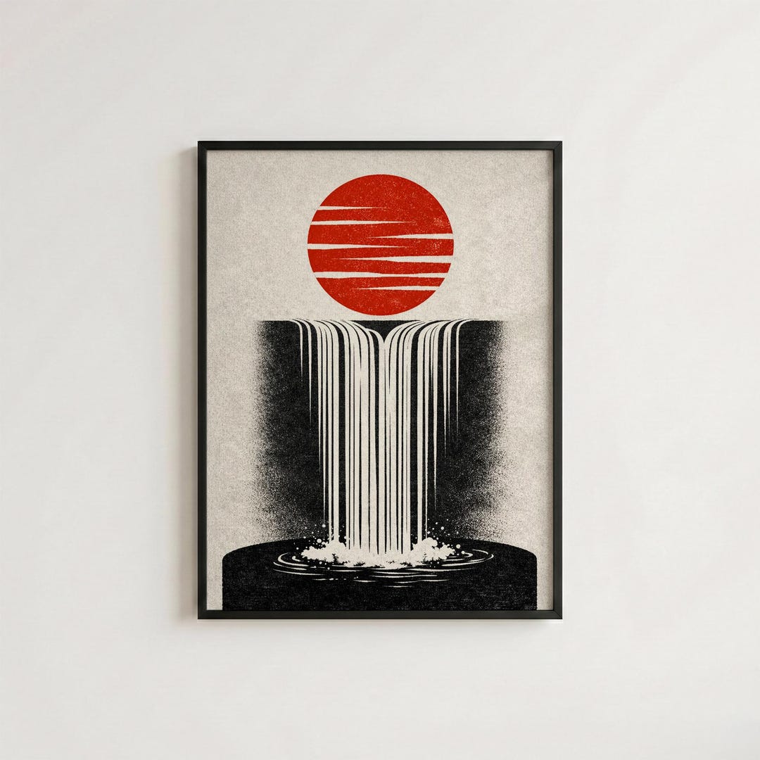 Japanese Waterfall Wall Art Print, Minimalist Zen Landscape Poster ...