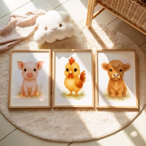 Stampe per cameretta con animali da fattoria - Decorazioni murali con animali da fattoria ad acquerello per la cameretta del bambino, decorazioni a tema fattoria per la sala giochi o la camera dei bambini piccoli