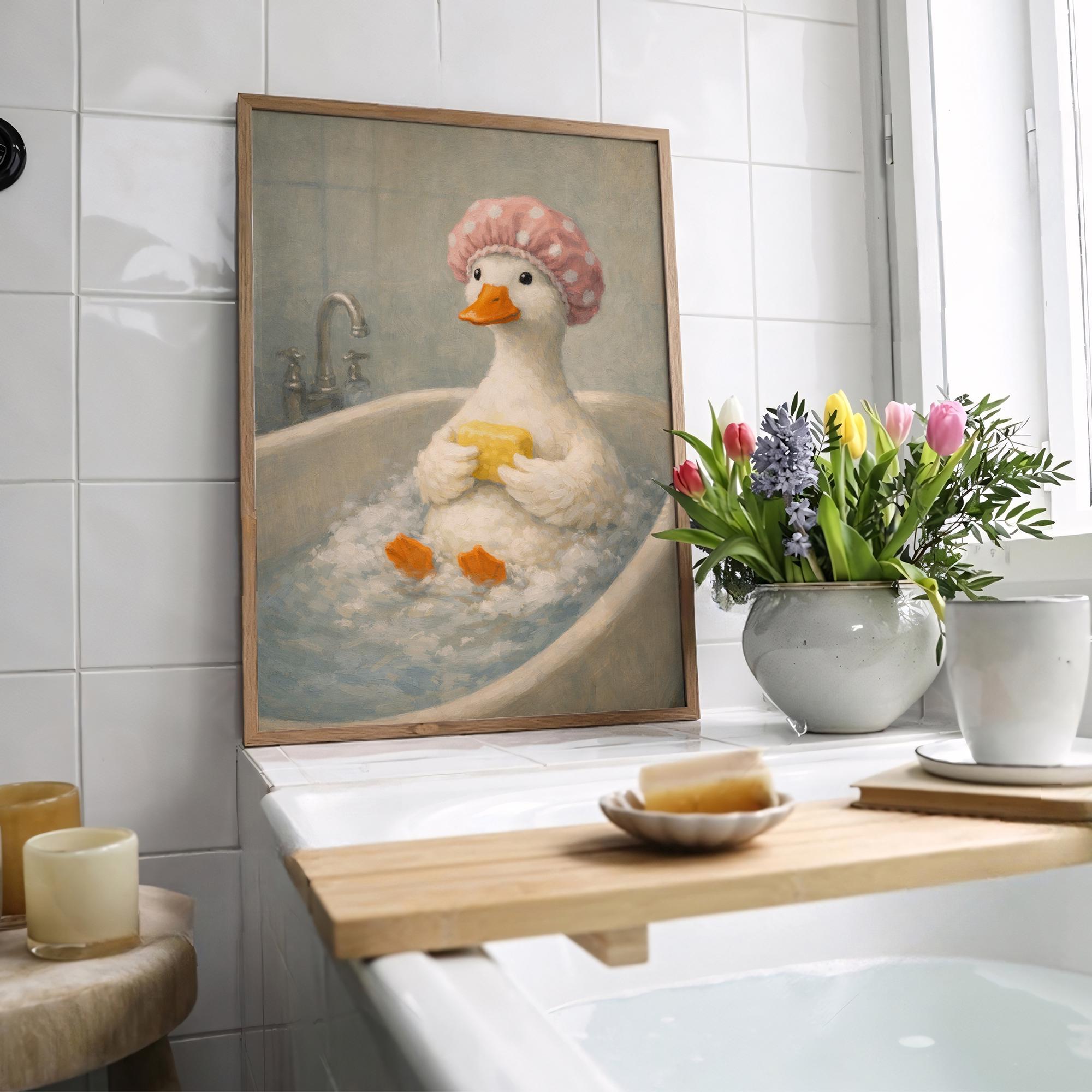 Funny Duck Bathroom Wall Art Print, Quirky Bath Time Animal Poster ...