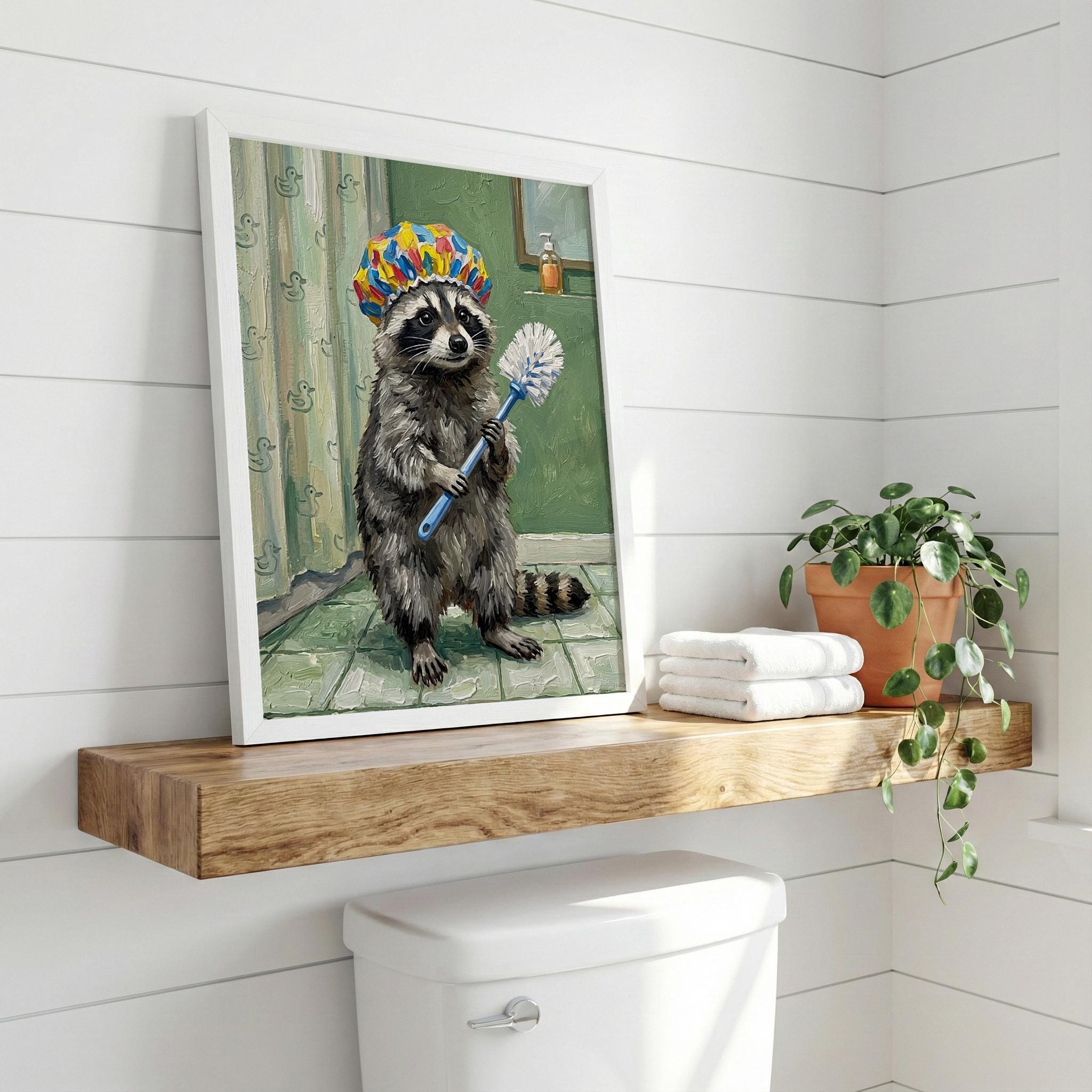Funny Raccoon Bathroom Wall Art Print, Quirky Animal Bath Decor Poster ...