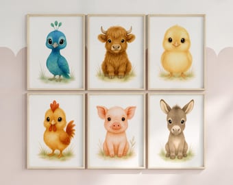 Farm Animal Nursery Wall Art - Choose Your Prints, Baby Boy or Girl Room Decor, Farmhouse Nursery Cute Animal Illustrations