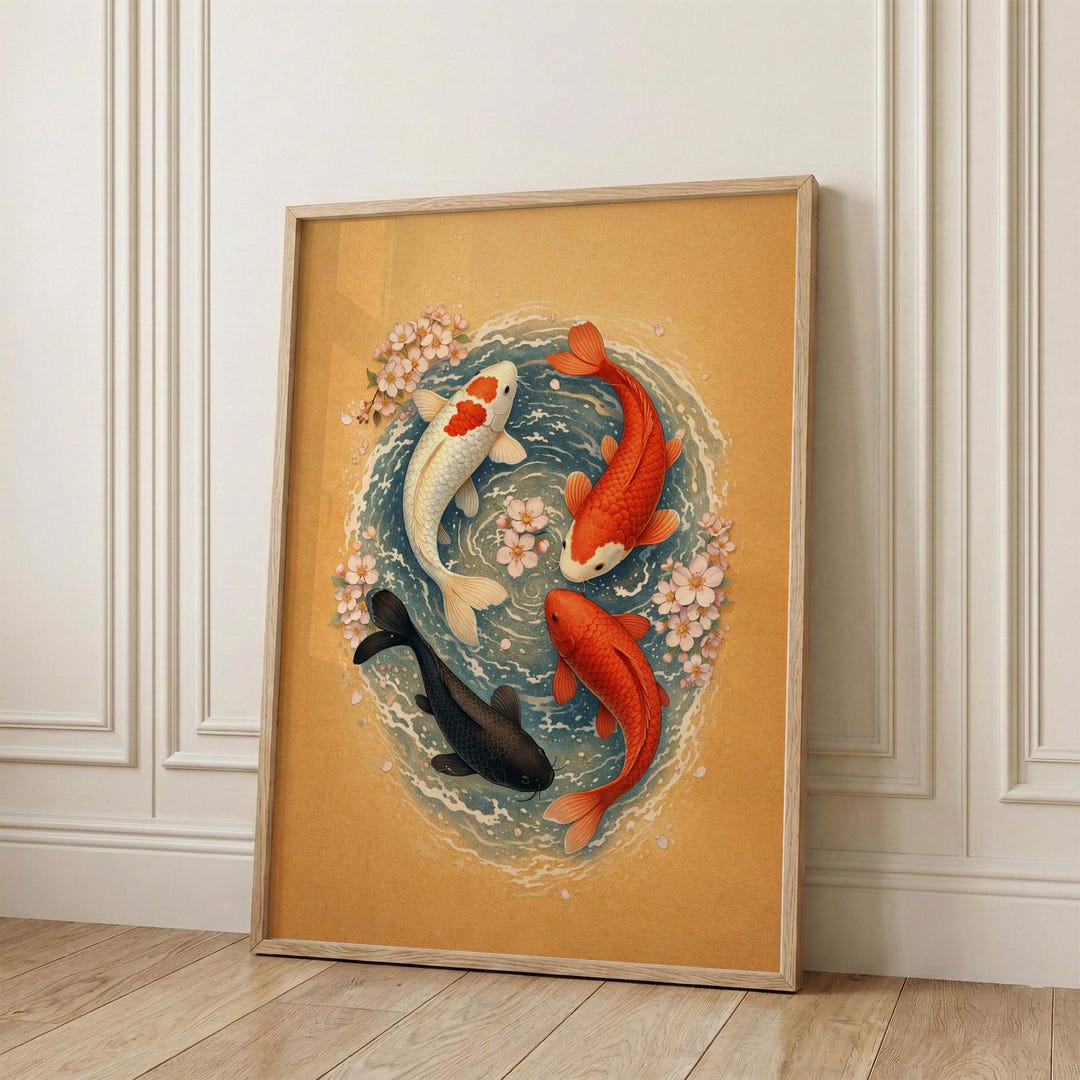Koi Fish Japanese Art Print, Minimalist Asian Wall Art, Zen Water ...