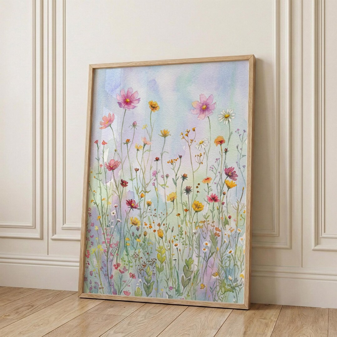 Wildflower Meadow Wall Art Print - Watercolor Floral Poster Modern ...