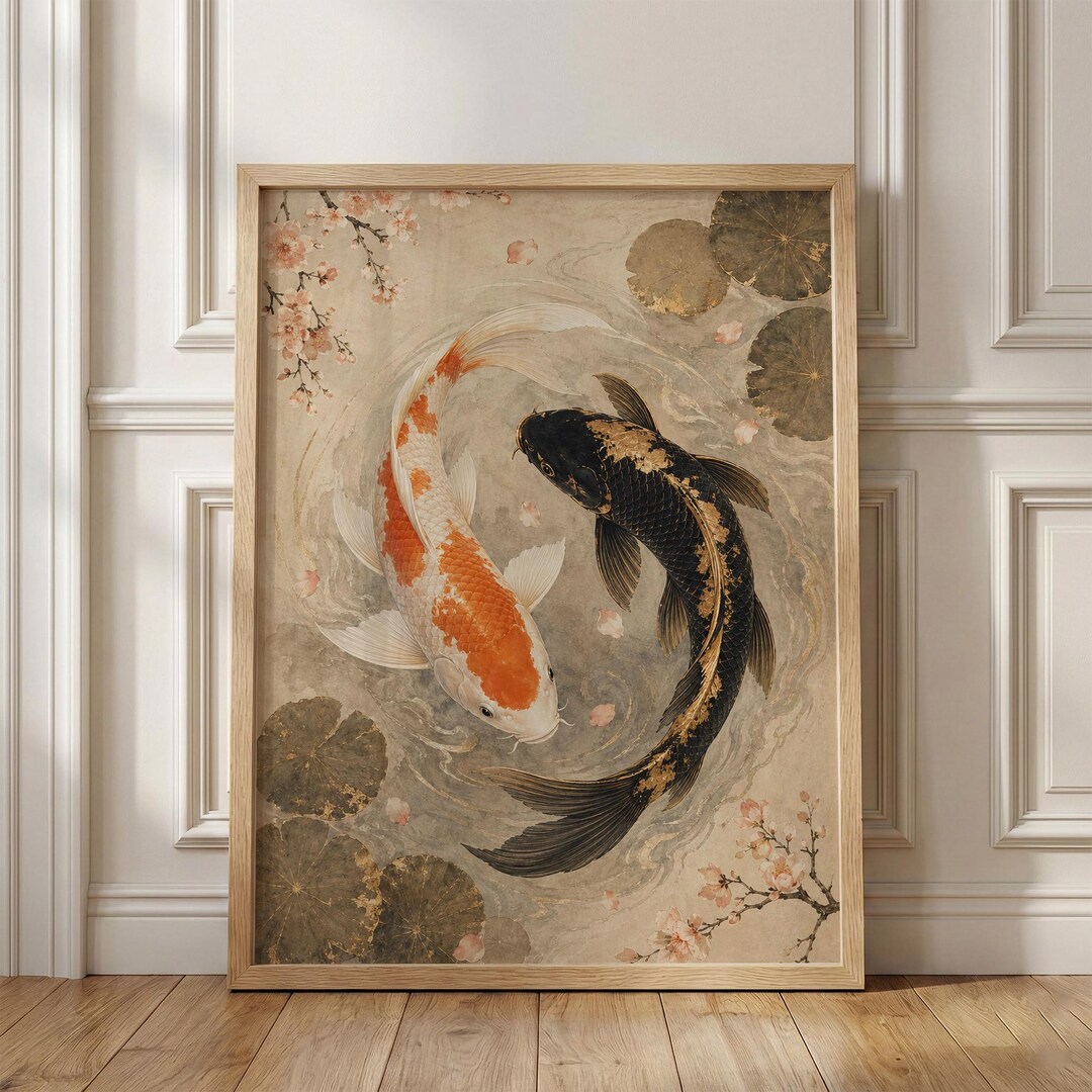 Japanese Koi Fish Wall Art Print, Zen Japandi Office or Home Decor ...
