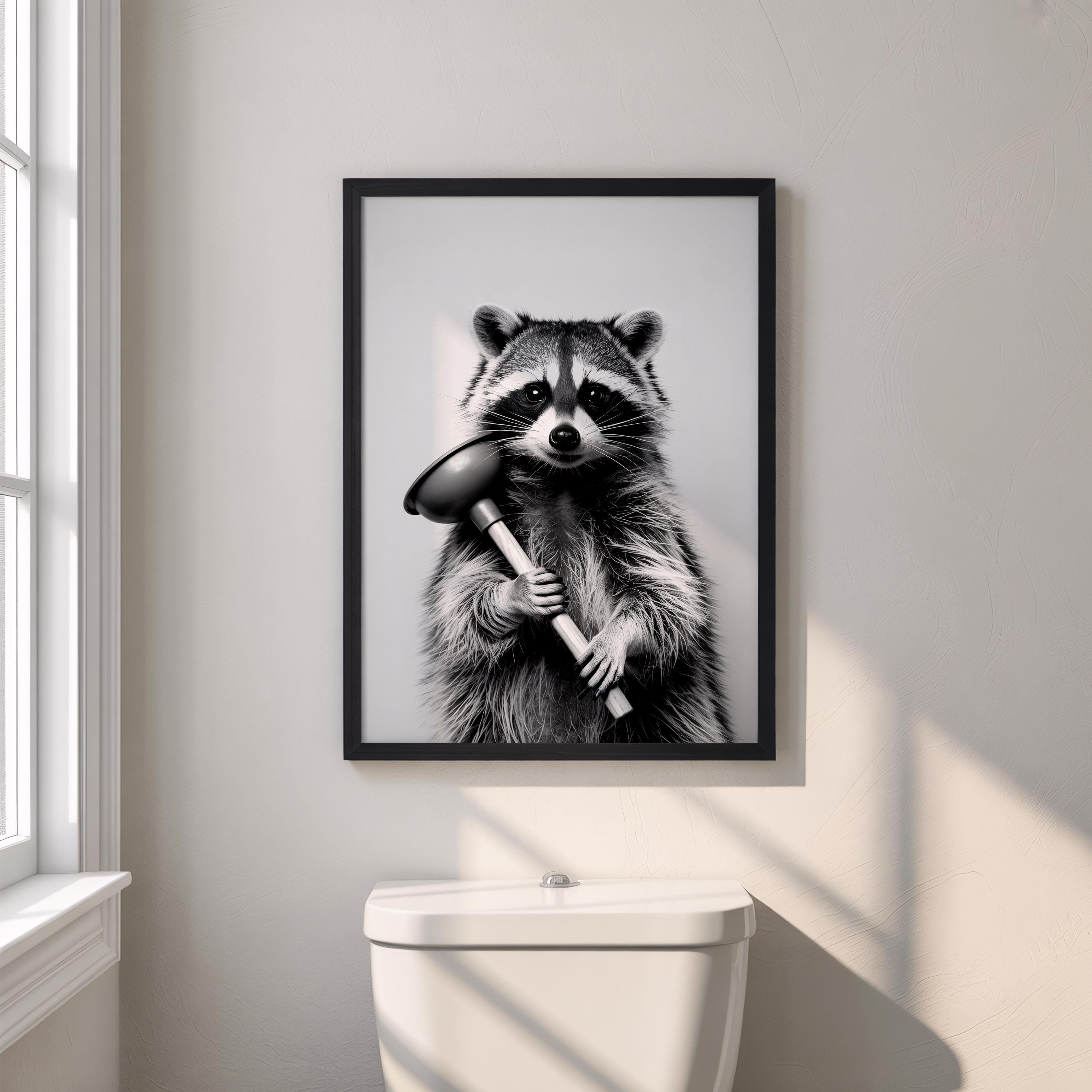 Funny Raccoon Wall Art Print - Black and White Animal Decor for ...