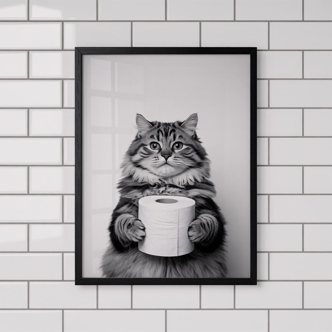 Funny Cat Bathroom Poster, Toilet Paper Humor, Animal Wall Art - Etsy