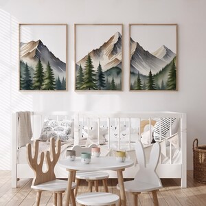 Mountain Nursery Wall Art Baby Nursery Decor - Set of 3 Watercolor Mountain Nursery Prints Forest Nursery Decor, Adventure Theme Nursery Art