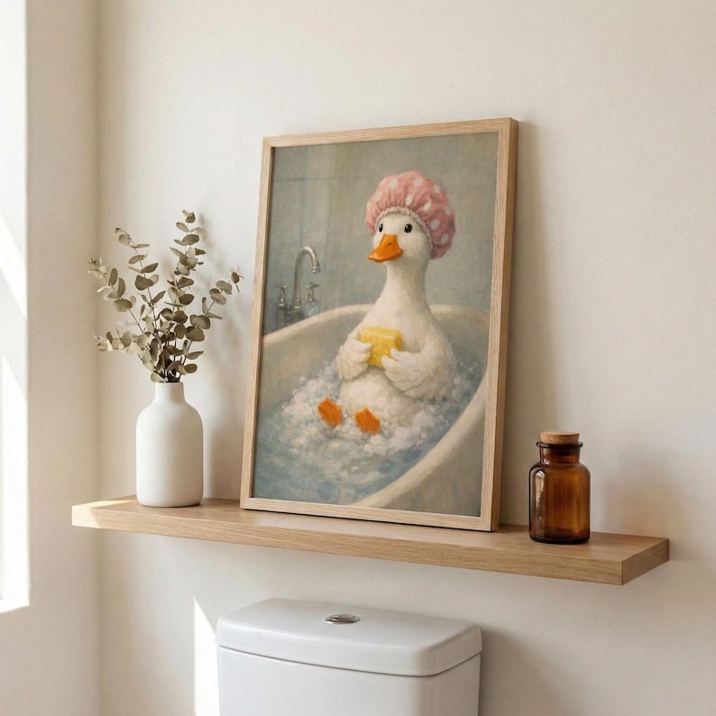 Funny Duck Bathroom Wall Art Print, Quirky Bath Time Animal Poster ...