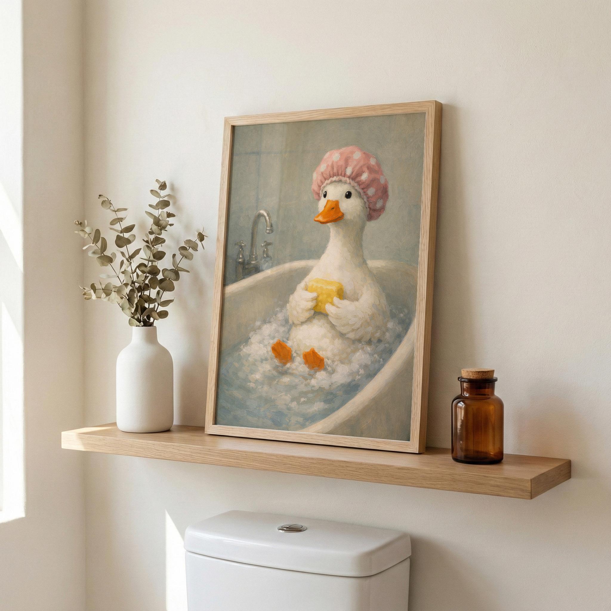 Funny Duck Bathroom Wall Art Print, Quirky Bath Time Animal Poster ...
