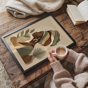 Black Woman Art Print - Afrocentric Decor, Neutral Boho Portrait Poster, Modern Feminine Living Room Wall Art image 8