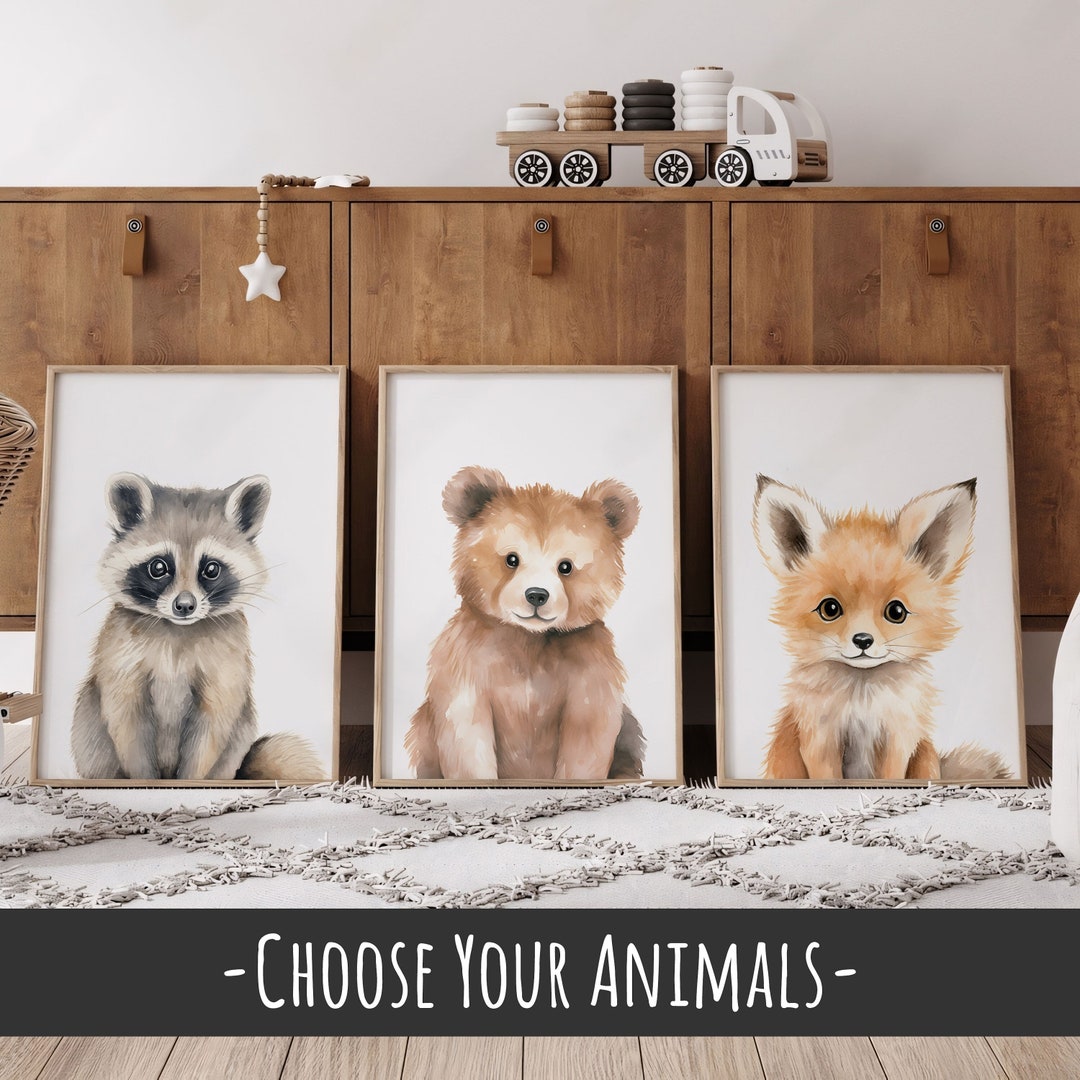 Set of 3 Woodland Animal Prints for Nursery - Woodland Nursery Decor ...