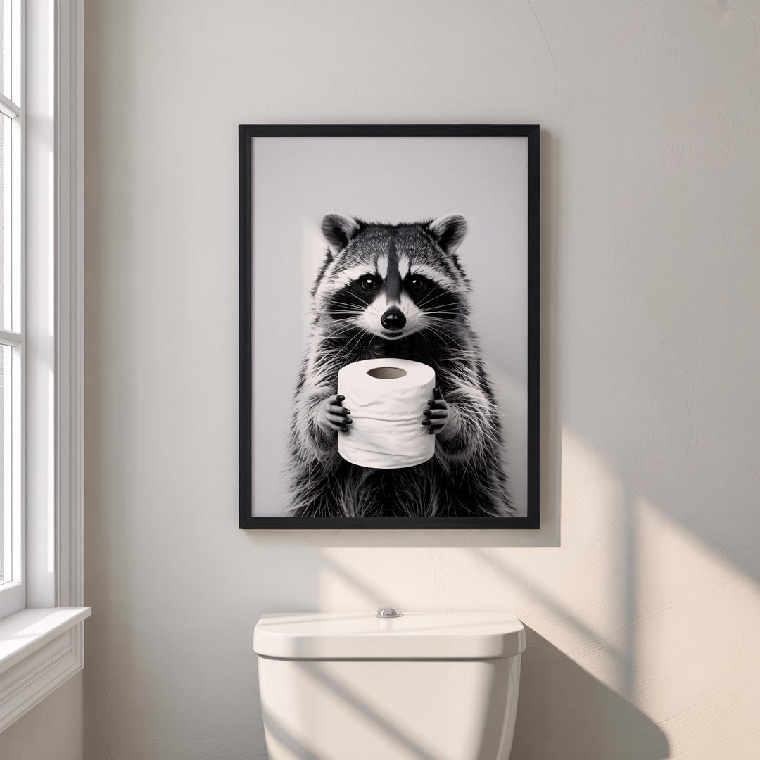 Toilet Humor Raccoon Wall Art – Cute Animal Holding Toilet Paper ...
